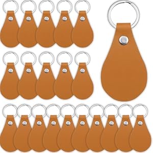 20 Pcs Leather keychain for DIY Craft, PU Leather Key Fobs Blanks with Rivets and Key Rings for Laser Engraving Keychain Making Leather Working,coffee qibowcz