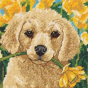 Dimensions 07231 Garden Puppy Needlepoint Kit, 5" W x 5" H Dimensions