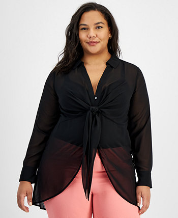 Блузка больших размеров с завязкой спереди и длинными рукавами, созданная для Macy's Bar III
