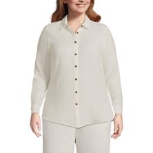 Женская Блузка Lands' End Crinkle Gauze Long Sleeve Button Down Tunic Lands' End