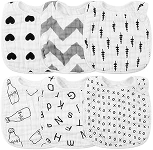 Zainpe 6Pcs Snap Muslin Cotton Bibs for Baby Flamingo Star Flower, Machine Washable Adjustable Burp Cloths with 6 Absorbent Soft Layers for Infant Newborn Toddler Drooling Feeding and Teething Zainpe