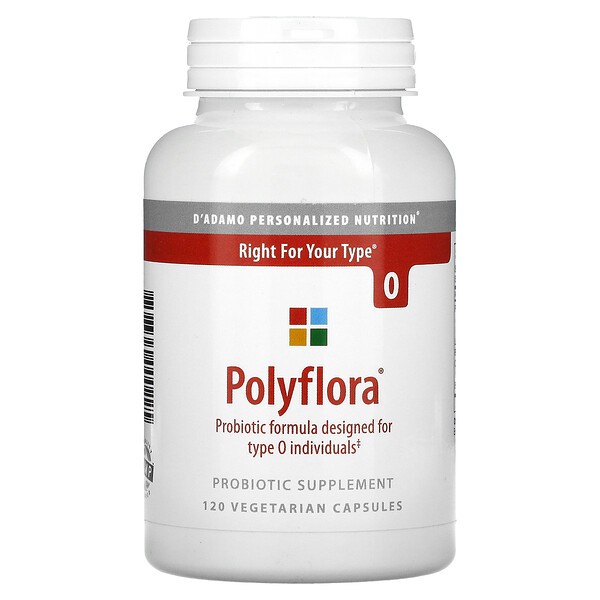 Polyflora, Пробиотическая формула, разработанная для группы крови O, 120 вегетарианских капсул D'adamo