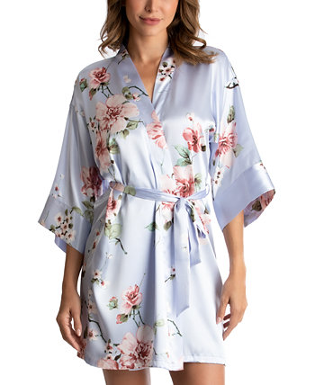 Атласный халат с запахом и цветочным принтом Linea Donatella