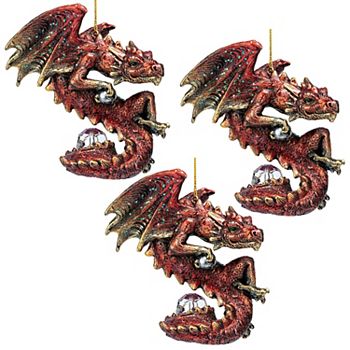 Christmas Light Protector Dragon 2021 Gothic Holiday Ornament: Set of Three Design Toscano