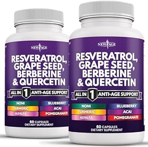 NEW AGE Resveratrol 6000mg Berberine 3000mg Grape Seed Extract 3000mg Quercetin 4000mg - Polyphenol Supplement for Women and Men with Noni Extract, N-Acetyl Cysteine, Acai Extract - 120 Capsules NEW AGE