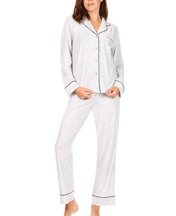 Женский пижамный комплект для сна с длинным рукавом и воротником-стойкой Rae Dunn