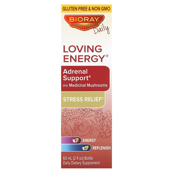 Loving Energy, Поддержка надпочечников с лекарственными грибами, без спирта, 2 жидких унции (60 мл) Bioray