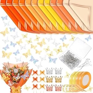 Qilery 243 Pcs Fall Thanksgiving Flower Bouquet Wrapping Paper Waterproof Floral Wrapping Paper Florist Supplies with Butterfly Decoration Crowns Ribbons Bouquet Pin Glue for DIY Craft Qilery