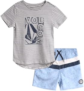 Volcom Boys' Rash Guard Set - 2 Piece Short Sleeve T-Shirt and Board Shorts for Infant Toddler and Little Boys (Sizes: 2T-7) Volcom