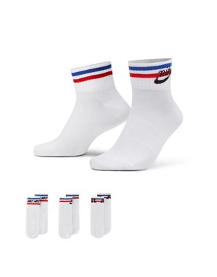 Nike Everyday Essential 3 pack ankle socks in white, blue, and red Nike