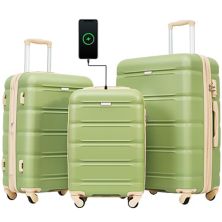 Набор чемоданов из 3 чемоданов Spinner с USB-портом и подстаканником Abrihome