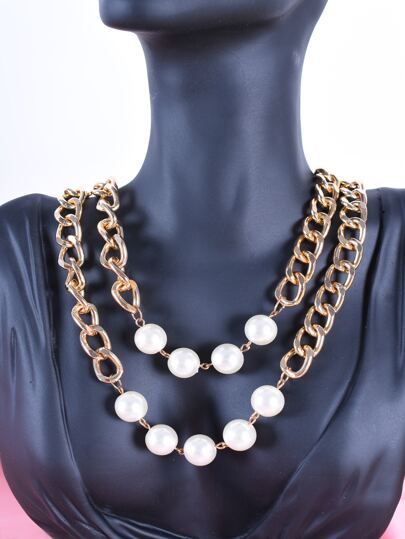 Многослойное ожерелье с искусственным жемчугом SHEIN