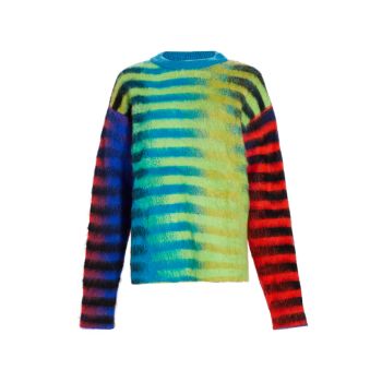 Graphic Stripe Mohair-Blend Crewneck Sweater AGR