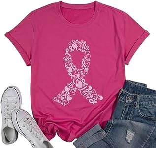 Cancer Shirts Women Pink Ribbon Graphic Tee Cure Breast Cancer Awareness Tshirt Inspirational Short Sleeve Tops MOUSYA