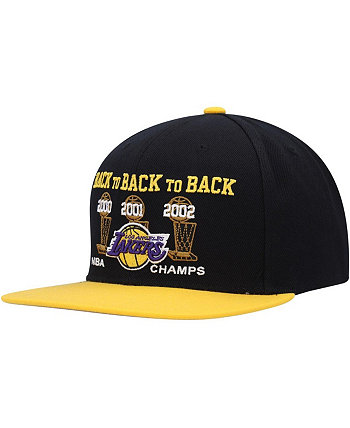 Мужская черная, золотая кепка Snapback Los Angeles Lakers Hardwood Classics Back-to-Back-to-Back с логотипом NBA Champions Mitchell & Ness