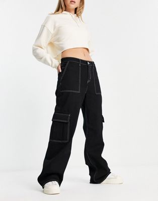 Черные широкие джинсы карго Monki Monki