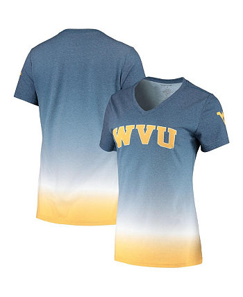 Женская темно-синяя футболка West Virginia Mountaineers с омбре и V-образным вырезом Boxercraft