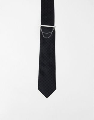 ASOS DESIGN slim tie in black with tie bar ASOS DESIGN