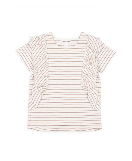 Little Girl's 2-6 Miles The Label Spring Has Sprung Sandstone Dobby Striped Flutter Top Miles the Label