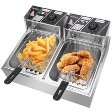 5000w Max 110v 12.7qt/12l Stainless Steel Double Cylinder Electric Fryer Us Plug Abrihome