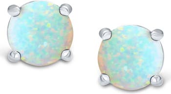 Sterling Silver Created Opal 6mm Round Stud Earrings Bling Jewelry