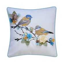 Edie@Home Indoor Outdoor Embroidered Birds on Floral Branch Throw Pillow Edie at Home