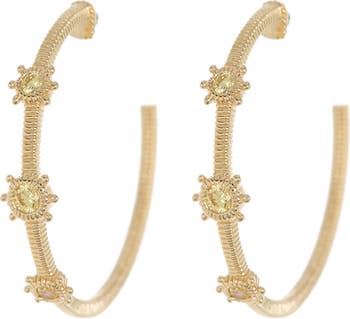 Текстурированные серьги-кольца Canary CZ из 14-каратного золота с фианитами Judith Ripka