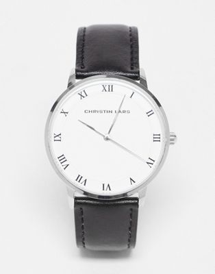 Часы Christin Lars с тонким ремешком черного и серебристого цвета Christin Lars