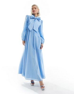 Голубое платье миди с длинными рукавами и бантом Sister Jane Sister jane