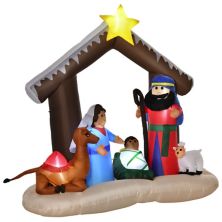 HOMCOM 6ft Christmas Inflatable Nativity Scene Outdoor Blow Up Yard Decoration with LED Lights Display HomCom