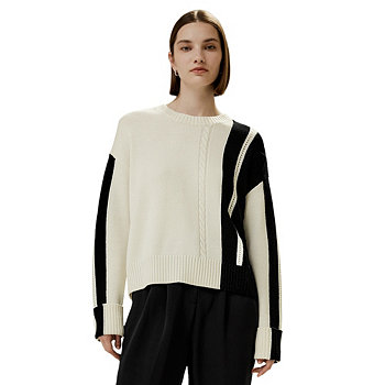 Women's Bicolor Stripe Knit Wool Sweater Lilysilk