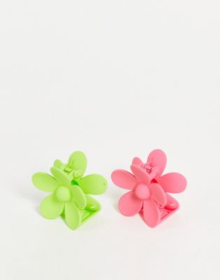 Glamorous x2 multipack flower hair claw clips in pop brights GLAMOROUS