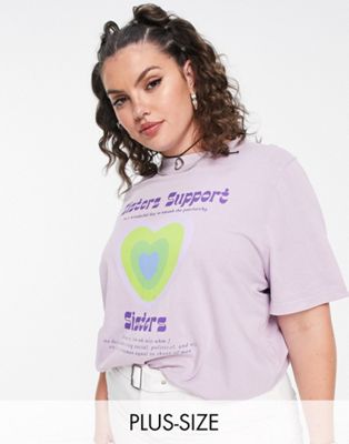 Daisy Street Plus relaxed T-shirt with 'Sisters Support' retro wavy graphic Daisy Street Plus