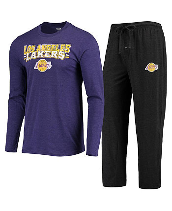 Мужской фиолетово-черный комплект из футболки с длинным рукавом и брюк Los Angeles Lakers для сна Concepts Sport