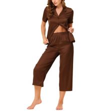 Женская домашняя одежда Топы и капри Атласные пижамные комплекты Cheibear