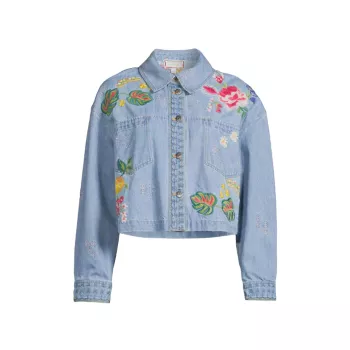 Embroidered Cropped Denim Jacket Johnny Was, Plus Size