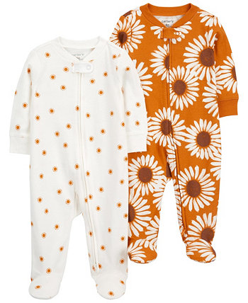 Комплект из 2 хлопковых пижам для сна и игр для малышей на молнии с подсолнухом Carter's