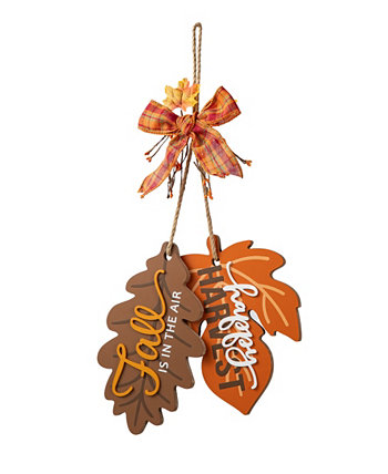 24.5"H Fall Wooden Maple Leaves with Bowknot Door Hanger Glitzhome