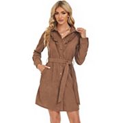 Women's Corduroy Ruffle Hem High Waist Button Front Dress With Belt Kojooin