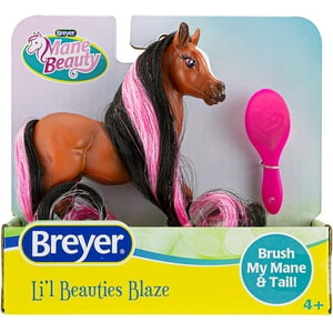 Breyer Horses Mane Beauty Li'l Beauties | Blaze | Brushable Black and Pink Mane and Tail | 4.25" L x 3.25" H | BREYER