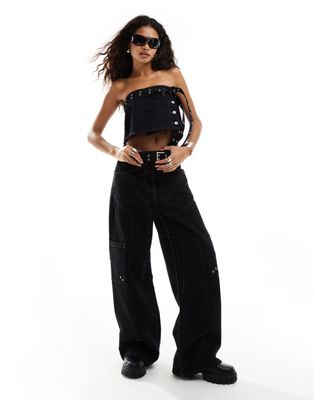 COLLUSION iconic belted wide leg skate jeans in black - part of a set Collusion