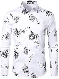 ZEROYAA Mens Hipster 3D Golden Rose Floral Printed Slim Fit Long Sleeve Button Down Dress Shirts Zeroyaa