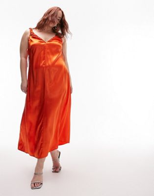Красное атласное платье-комбинация со сборками Topshop Curve Topshop Curve