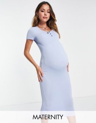 Базовое платье миди из джерси с воланами London Maternity нежно-голубого цвета Flounce London