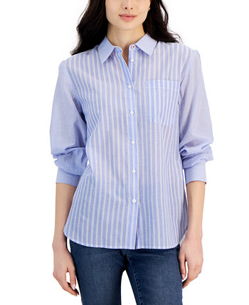 Женская хлопковая рубашка в полоску с длинными рукавами и байю Nautica Jeans