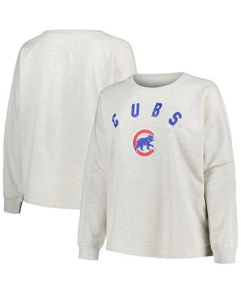 Женский пуловер овсяного цвета с потертостями Chicago Cubs большого размера, пуловер из френч-терри, толстовка Profile