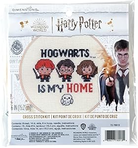 Dimensions 72-76913 Hogwarts Harry Potter Counted Cross Stitch Kit for Beginners, 6" D, 14 Cnt. Ivory Aida, 5pcs Dimensions