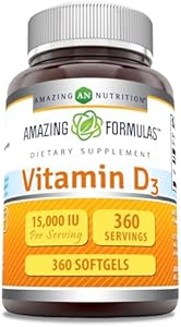 Amazing Formulas Vitamin D3 Supplement | 15000 IU Per Serving | Softgels | Non-GMO | Gluten Free | Made in USA (180 Count) Amazing Nutrition