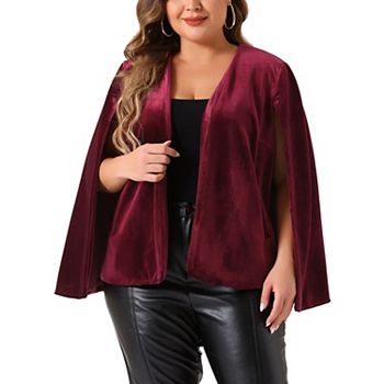 Plus Size Women's Velvet Cape Blazer Jackets Casual Split Long Sleeve Open Front Coat Agnes Orinda