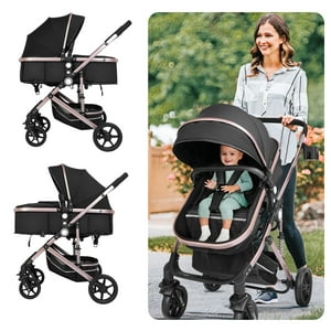 Welbabel Baby Stroller,3 in 1 Foldable Standard Stroller with Adjustable Backrest & Awning,Lightweight Stroller for Newborn Baby 0-3 Years Old,Black Welbabel